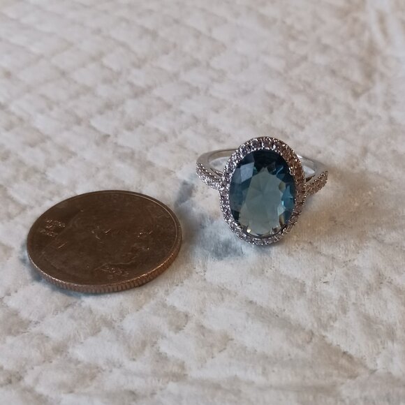Silver London Blue Topaz and CZ Fashion Halo Ring Size 8.75 NWOT - Picture 9 of 15